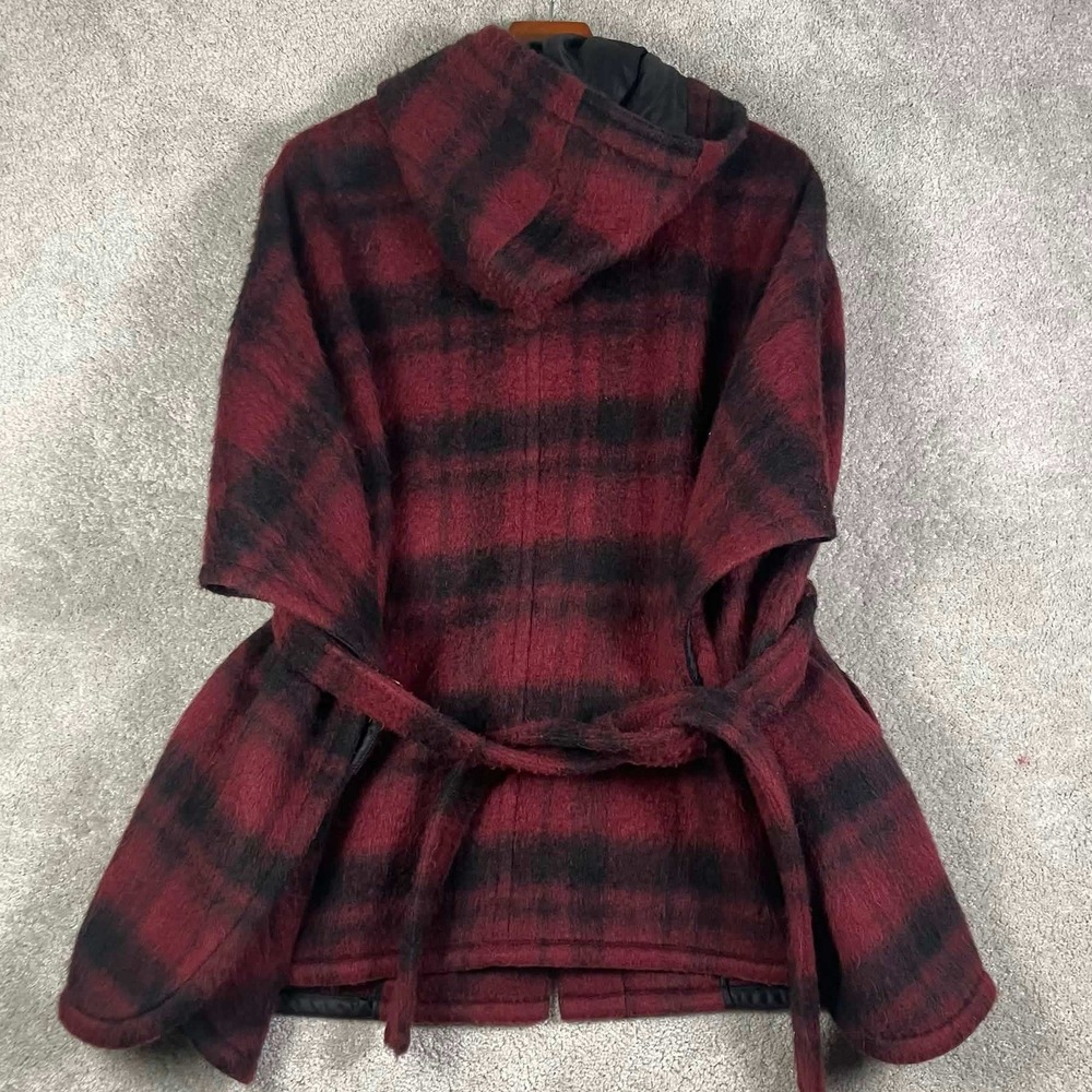 Coach Cape Coat Womens M/L Red Plaid Alpaca Wool Blend Hooded Belted Poncho - Picture 5 of 8